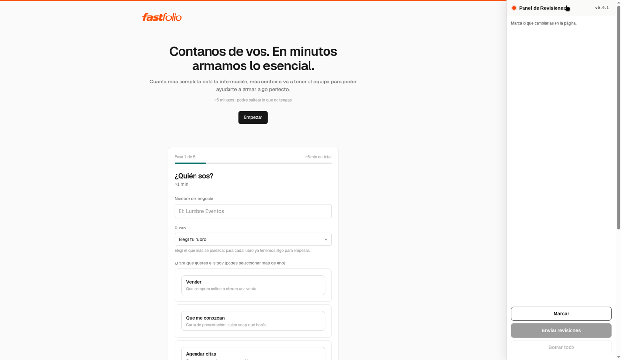 Form /empezar con wordmark y panel