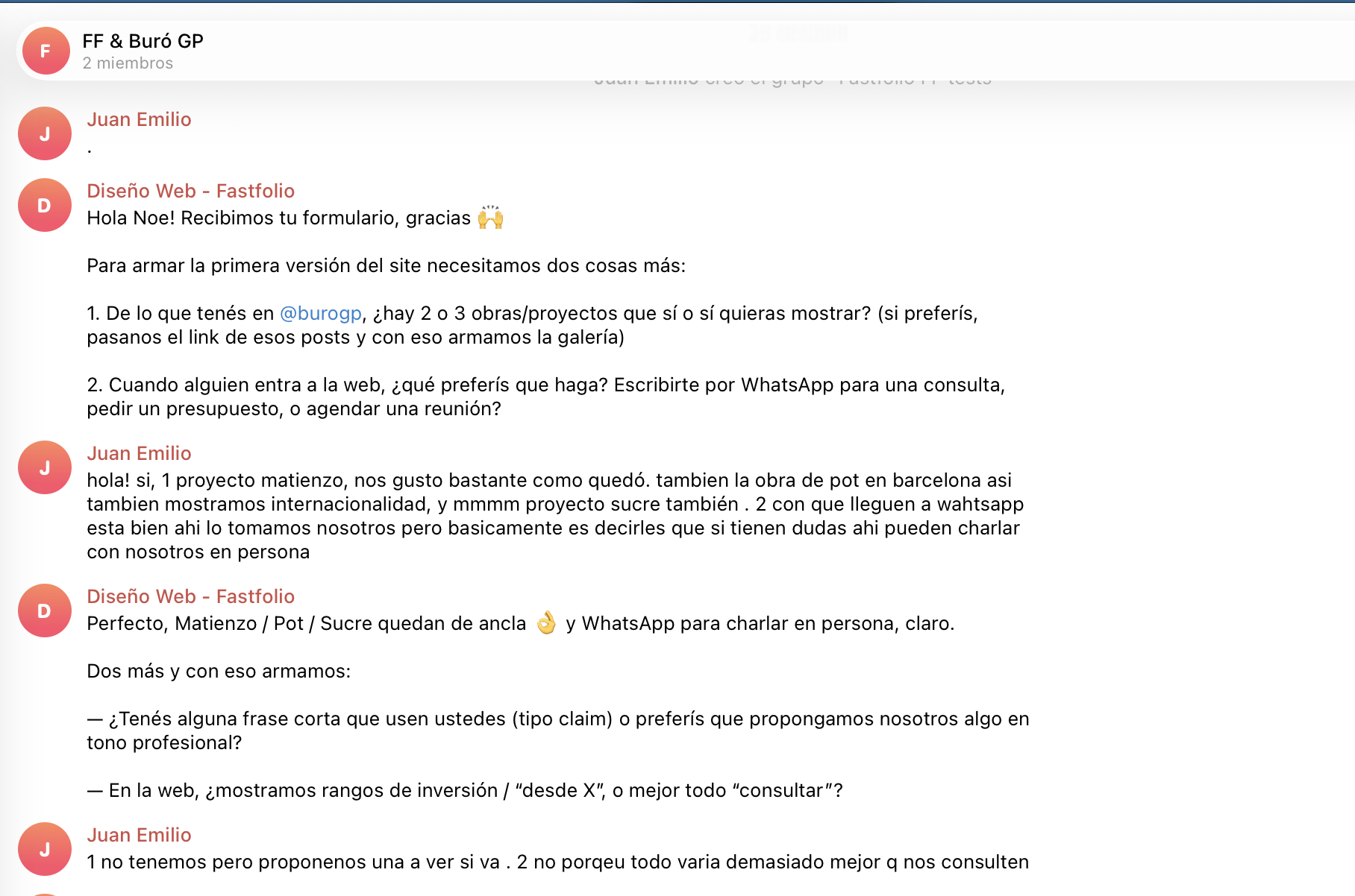 Chat Telegram Fastfolio con Buró GP
